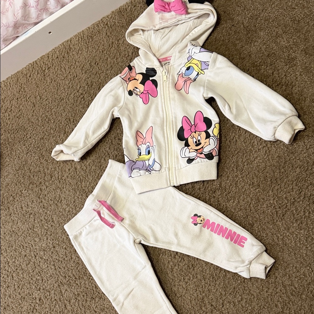 Minnie Mouse Kids Matching Set - White and Pink